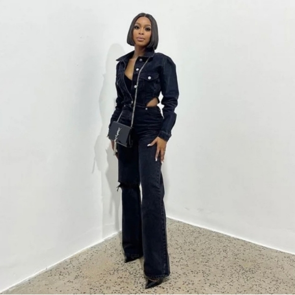 NWT * ZARA Jumpsuit Cut Out Denim Long Wide Leg - Picture 2 of 16